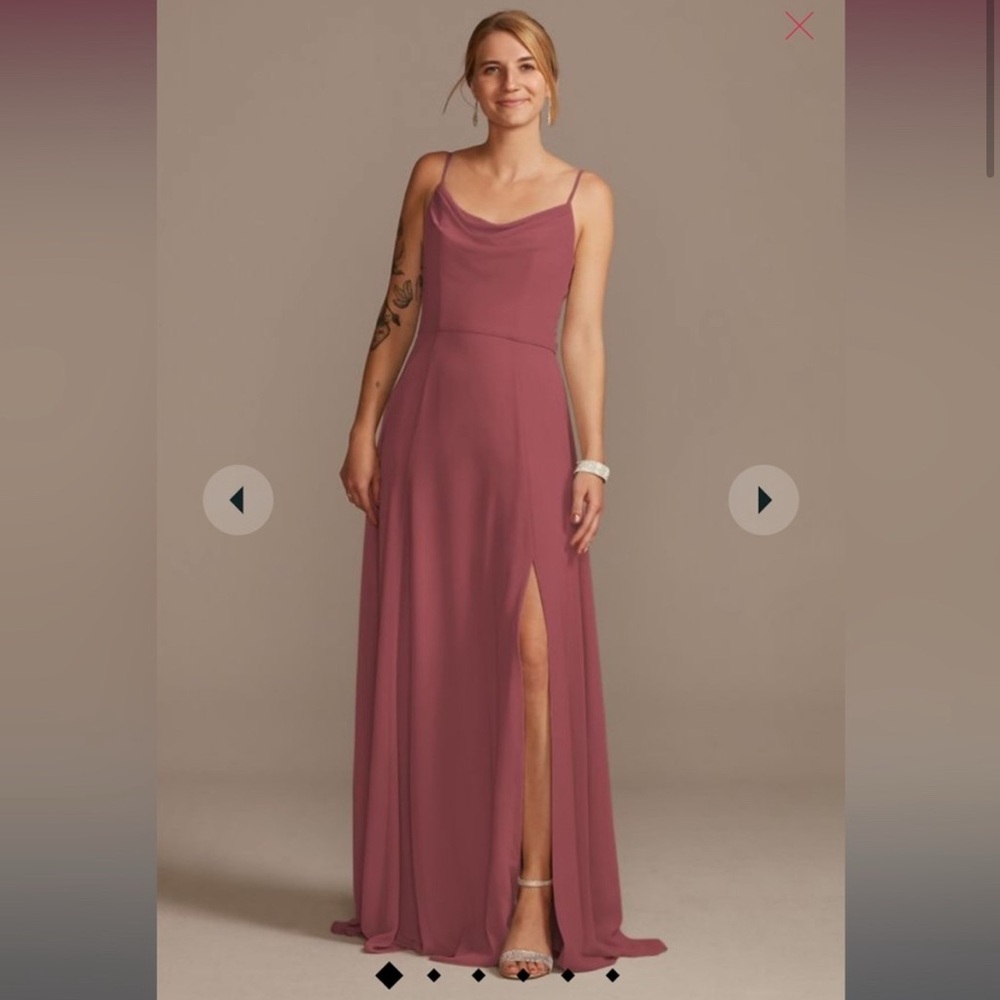 David’s Bridal Bridesmaid Chianti Cowl Neck Chiffon Dress